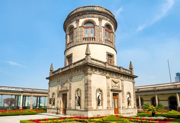  Beautiful gardens and tower on top of Chapultepec Castle in Mexico City © kmiragaya