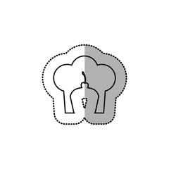 silhouette dotted sticker of chefs hat with medium shade and cupcake vector illustration