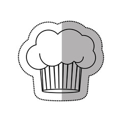 silhouette dotted sticker of chefs hat with medium shade and cake shape vector illustration