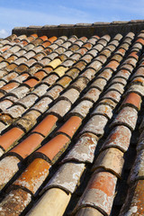 Old tiled roof. Tossa del Mar, Catalonia, Spain.