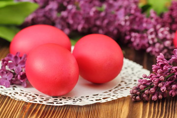 Easter eggs on wooden background