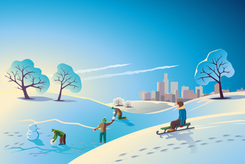 Children on walk winter