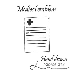 Medical document icon. The emblem, which is drawn with a pencil