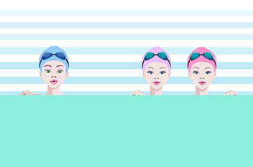 Illustration vector of pool and group of swimmers. - 134133927