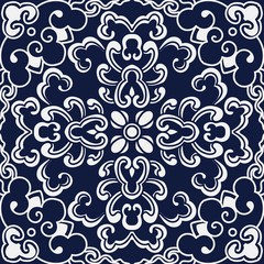 Seamless Blue Japanese Background Curve Spiral Round Cross Flower