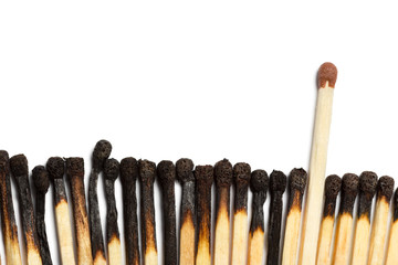 Matches isolated on white background. Closeup shot.