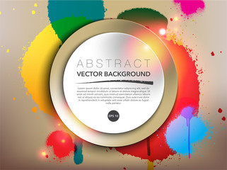 Abstract vector background. Round paper note on the colorful hand-drawn, watercolor design with realistic shine and shadow on the light background. Vector illustration. Eps10.
