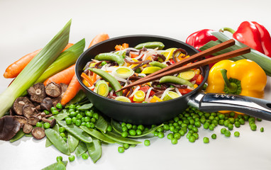 Asian vegetable mix on white background