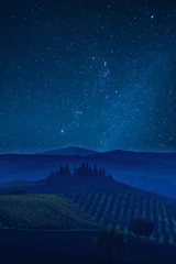 Keuken spatwand met foto Tuscany valley and stars © firewings