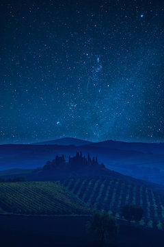 Tuscany valley and stars