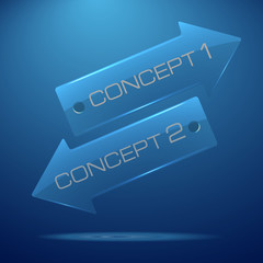 Vector realistic 3d transparent gradient arrow on blue background