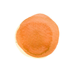 Burnt carrot orange circle shape with space for text. Watercolor yellow round background. Watercolour stains abstract texture.