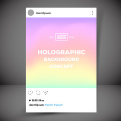 Holographic retro photo frame template with typography. Social network post .