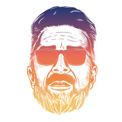 Vector hipster man bearded face in sunglasses