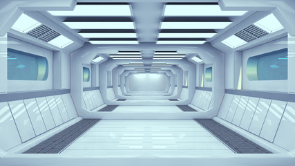 3d render. Futuristic interior corridor