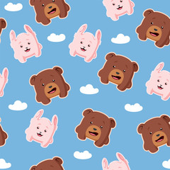 Seamless pattern with rabbit and bear 