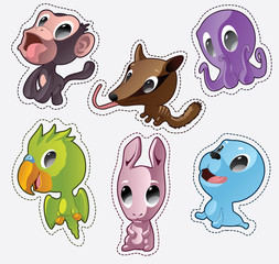 Cute cartoon vector badges with animals.
