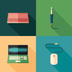 Music studio flat square icon set.