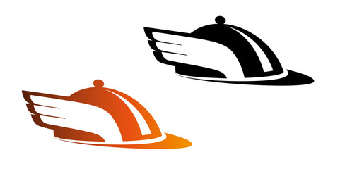 Logo for fast, urgent delivery food service or catering. Black and color vector logo, isolated on background.