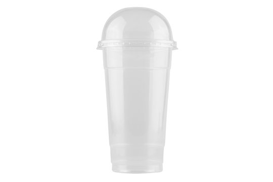 Empty plastic cup isolated on white background - clipping paths.