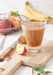 peach smoothie in glass