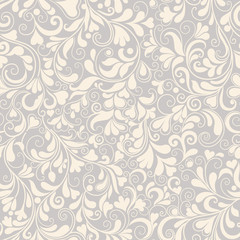 Fototapeta na wymiar Seamless vector background with leaves, flowers and hearts