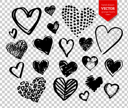 Hand drawn grunge Valentine hearts