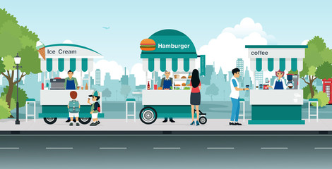 Cart ice cream and hamburgers sold at the roadside in the town.
