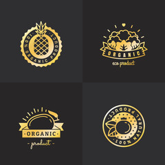 Naklejka premium Organic food gold logo vintage vector set. Part three.