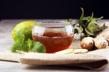 ginger tea with mint and lemon