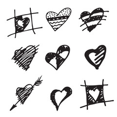 Set of retro hand-drawn icon for valentines and wedding day