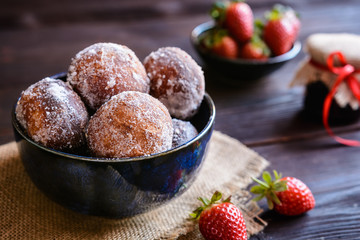 Bomboloni - Italian doughnuts stuffed with strawberry jam