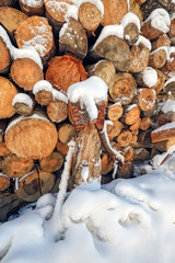 Snow covered firewood figurines
