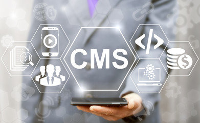 CMS business web computer website administration concept. Content management system SEO network...