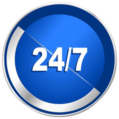 24/7 blue vector icon.