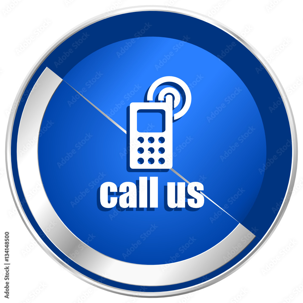 Poster call us silver metallic web and mobile phone vector icon.
