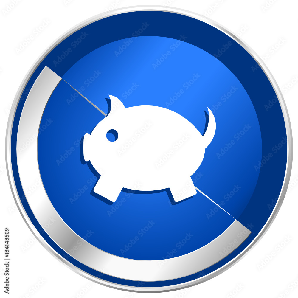 Poster piggy bank silver metallic web and mobile phone vector icon.