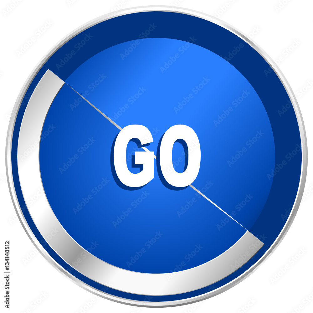 Poster Go silver metallic web and mobile phone vector icon.