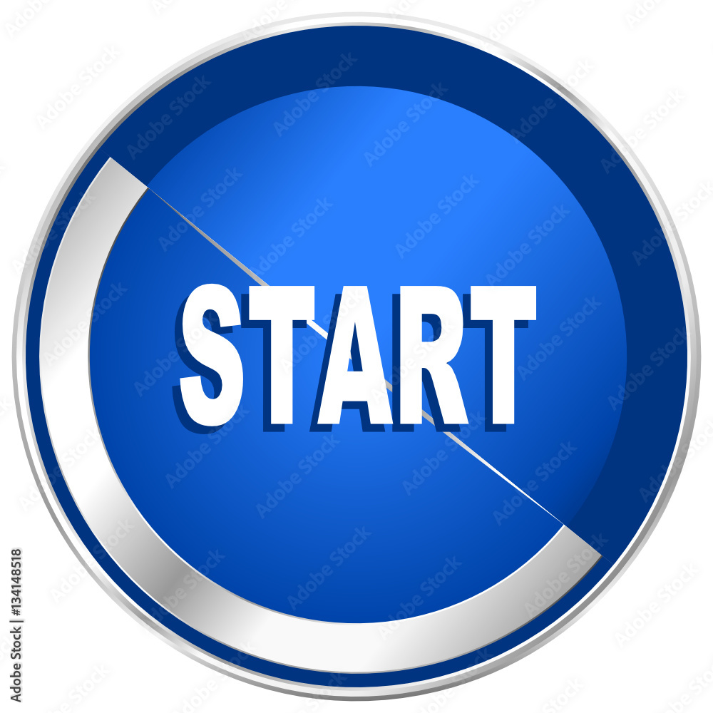 Poster start silver metallic web and mobile phone vector icon.