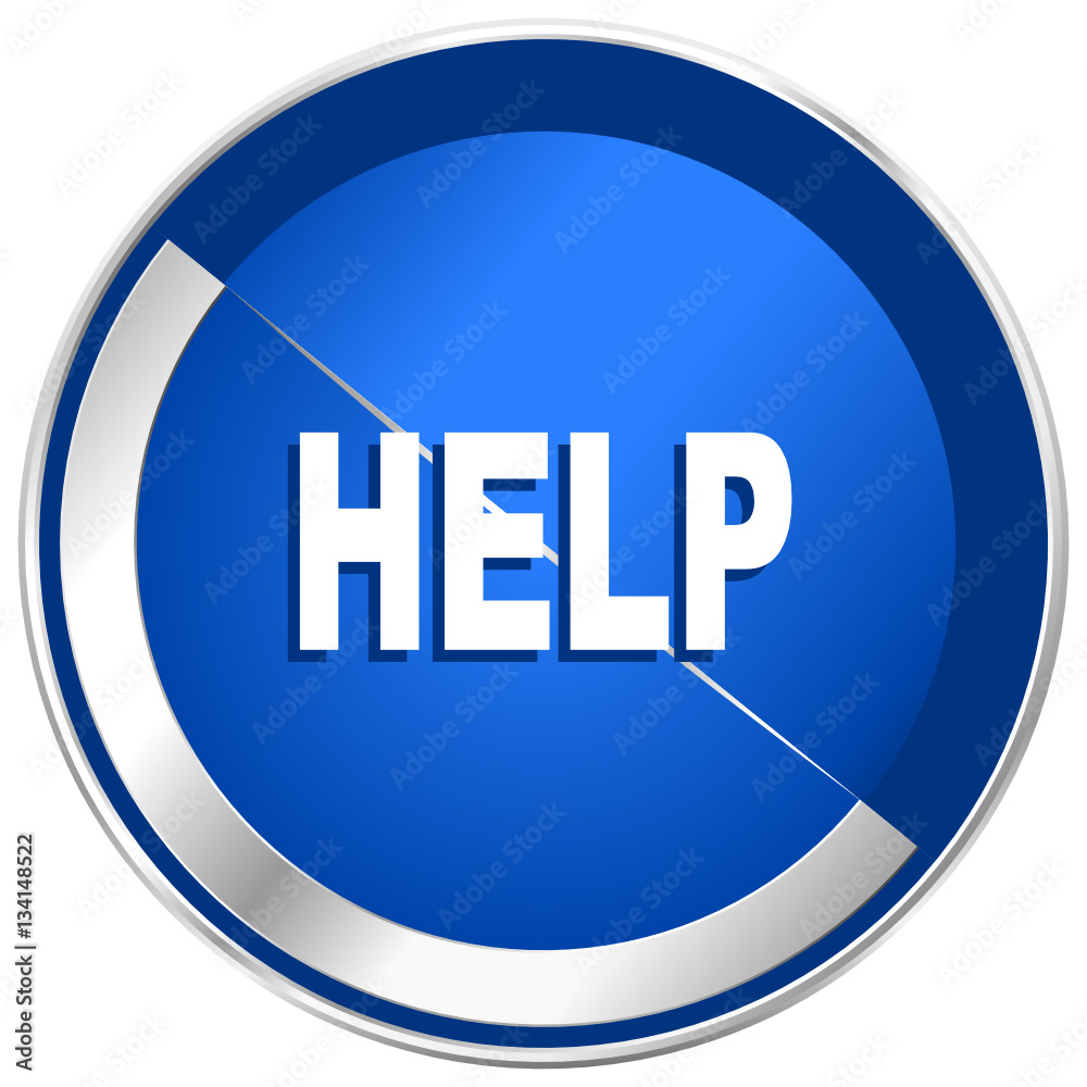 Poster Help silver metallic web and mobile phone vector icon.