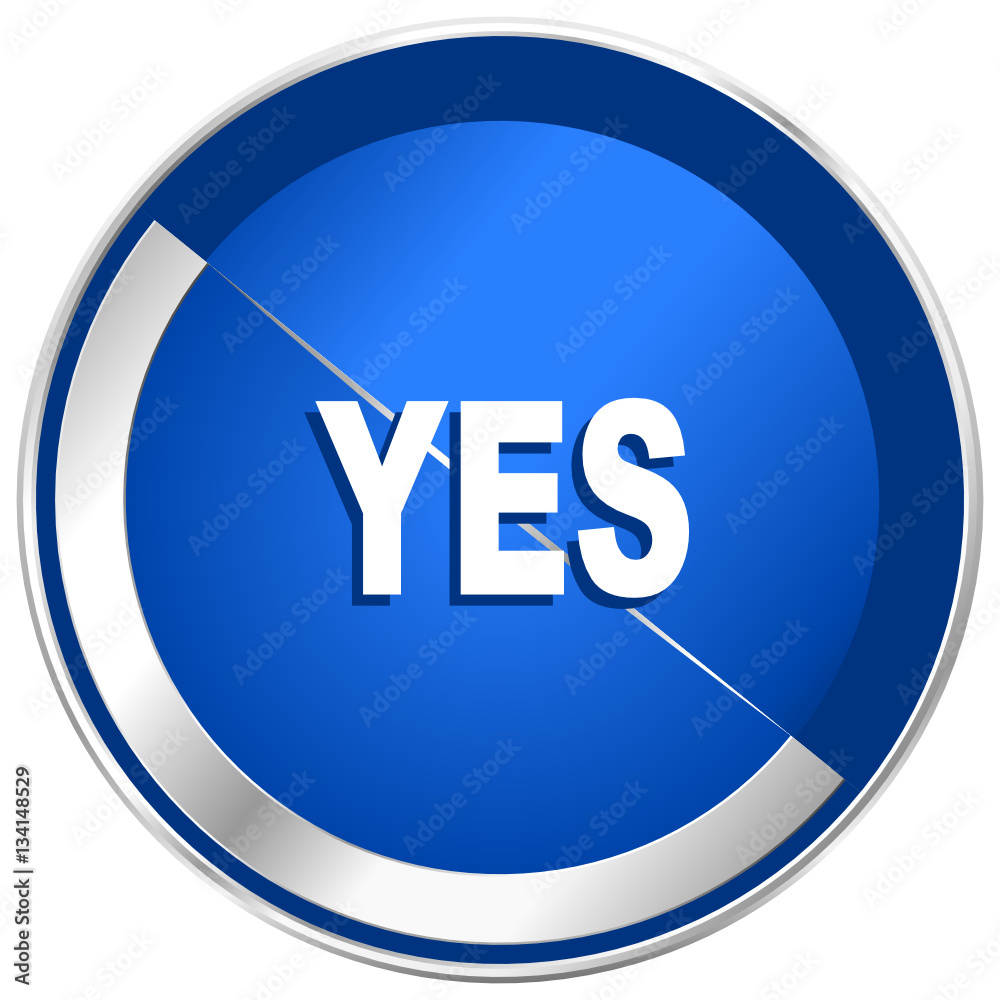 Poster yes silver metallic web and mobile phone vector icon.