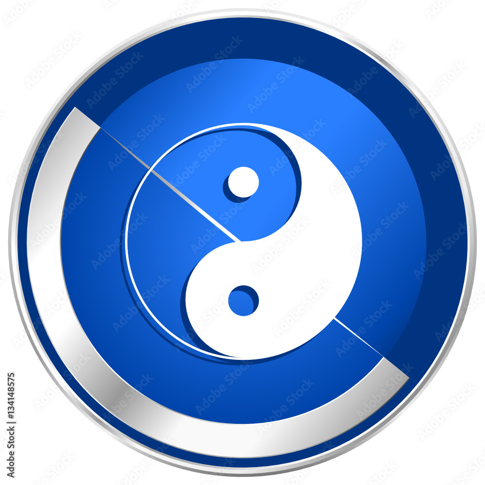 Aufkleber ying yang silver metallic web and mobile phone vector icon.