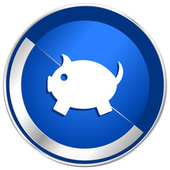 Piggy bank silver metallic web and mobile phone vector icon.