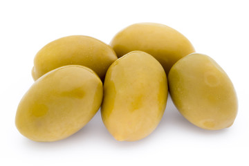 Green big olives on the white background.