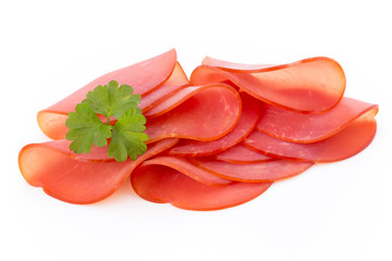 Pork ham slices isolated on white background.