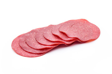Salami smoked sausage one slice isolated on white background cut