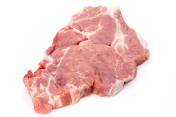 Fresh raw beef steak isolated on white background, top view.