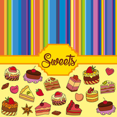 Vector set of different sweets. Sweets background
