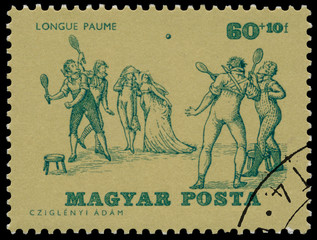 Stamp printed by Hungary shows Tennis of 16th Century