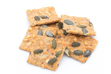 Autumn themed baked crisps with cranberries, nuts and seeds stac